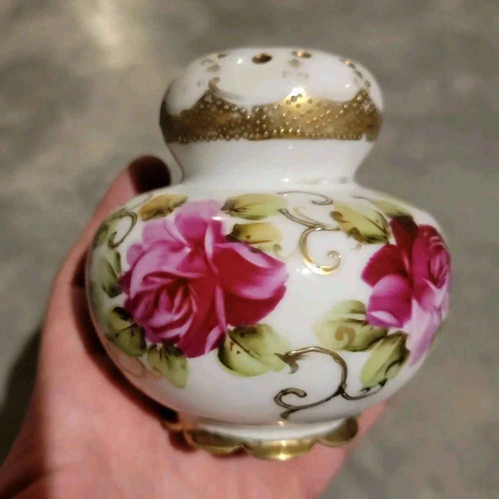Vintage Nippon Porcelain Floral Shaker With Gold Accents VTG 1940s MCM
